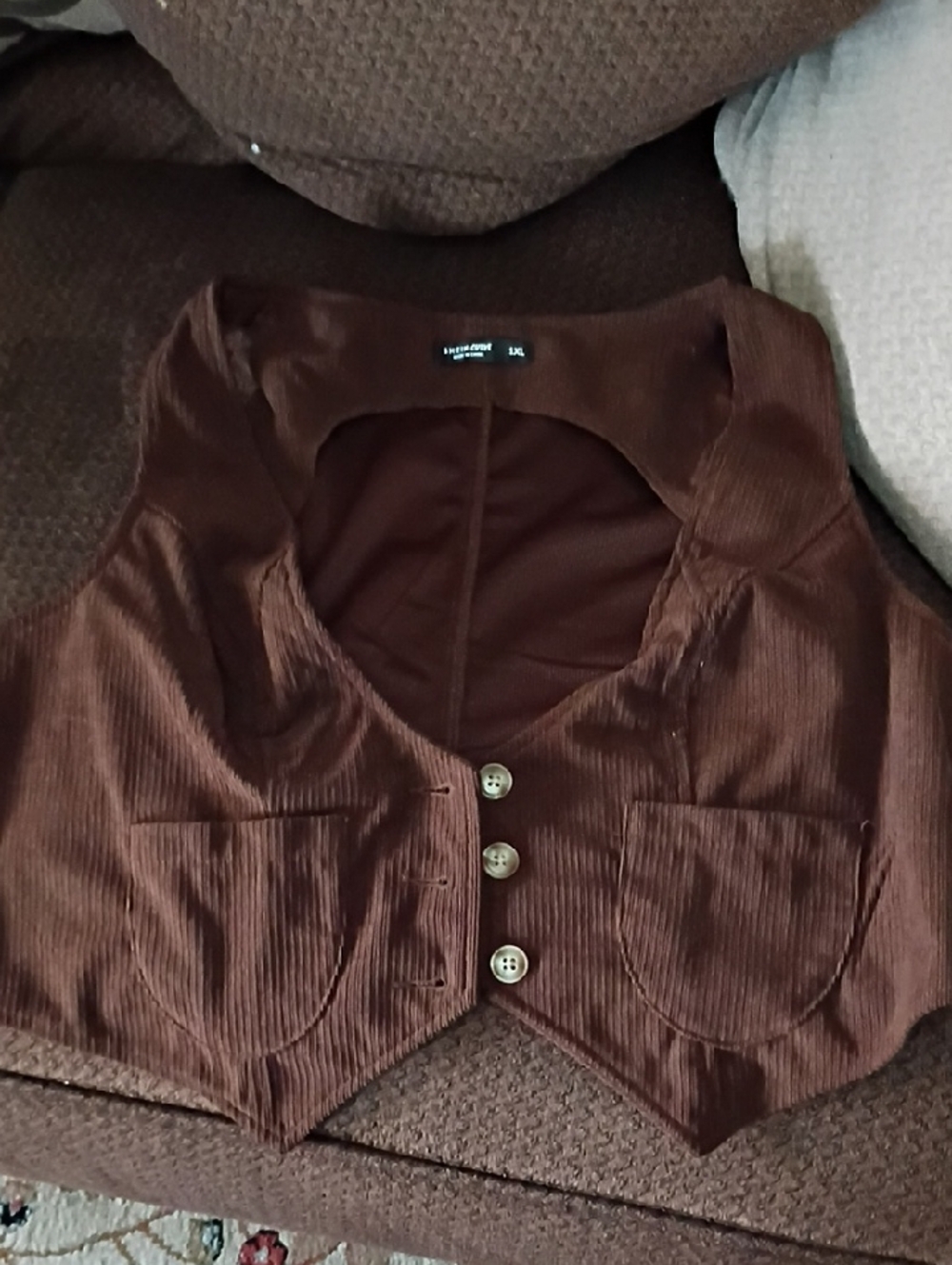 SHEIN Brown Corduroy Button-Front Crop Vest